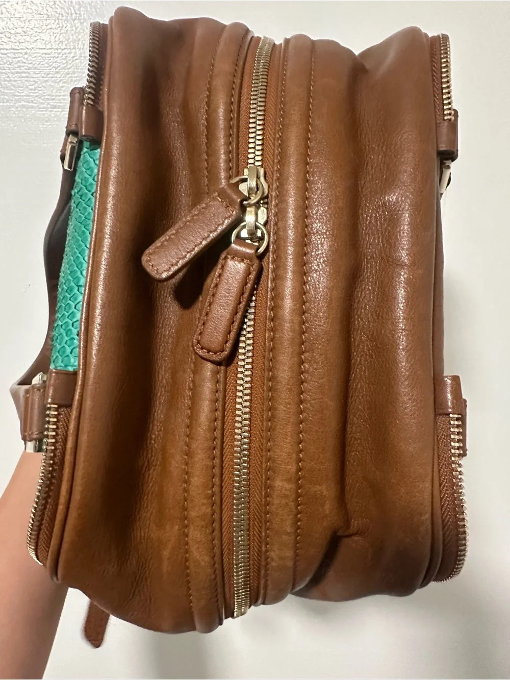 JIMMY CHOO AUTHENTIC Brown & Teal Green Python snake and Leather Bowler Bag